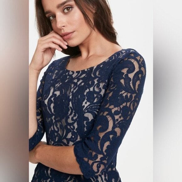InWear midnight navy blue lace overlay PATRICE pencil DRESS size 6 - Picture 3 of 16